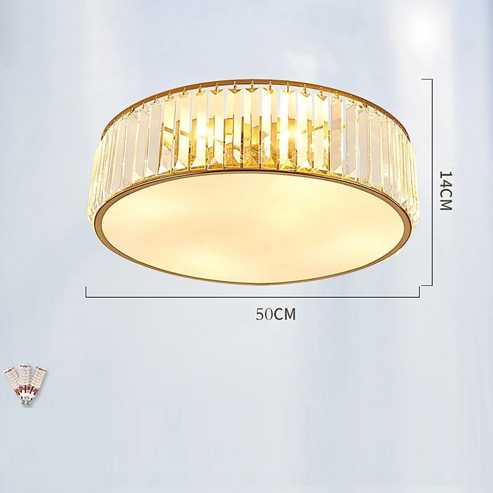 Nordic Crystal Drum LED Ceiling Light Brass Gold Flush Mount Fixture for Kitchen Living Room