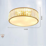 Nordic Crystal Drum LED Ceiling Light Brass Gold Flush Mount Fixture for Kitchen Living Room