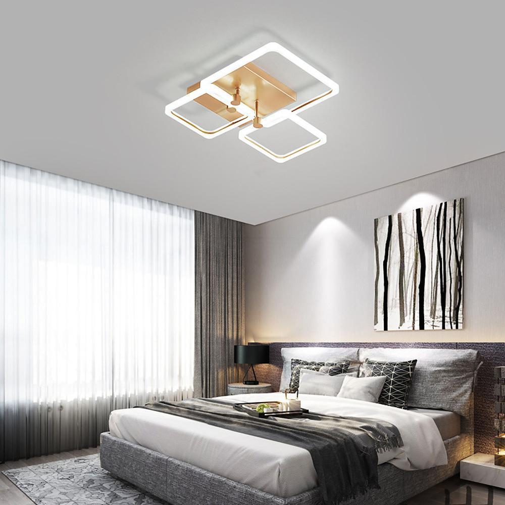 Modern Geometric Square LED Ceiling Light Dimmable Flush Mount Fixture for Bedroom and Living Room