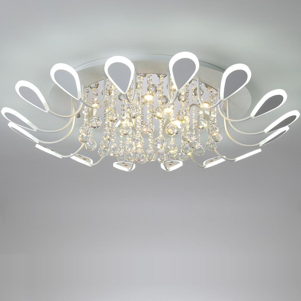 Modern Flower Crystal LED Flush Mount Ceiling Light Dimmable Chandelier for Living Room