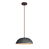 Half Dome Textured Ceramic Pendant Light with Gold Interior and Wood Details