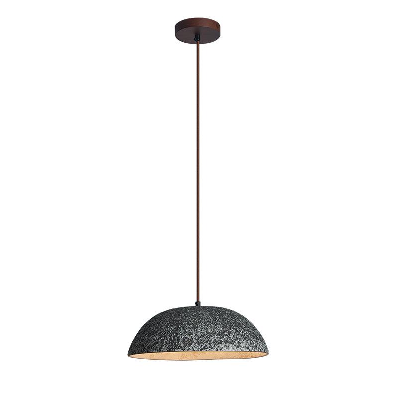 Half Dome Textured Ceramic Pendant Light with Gold Interior and Wood Details