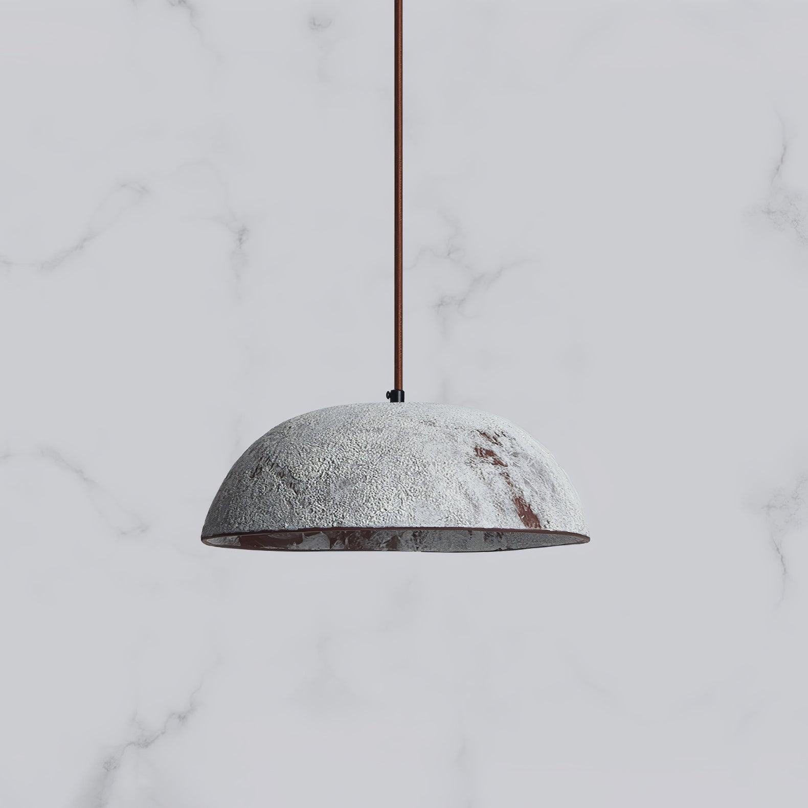 Half Dome Textured Ceramic Pendant Light with Gold Interior and Wood Details