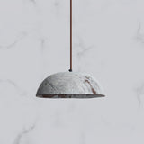 Half Dome Textured Ceramic Pendant Light with Gold Interior and Wood Details
