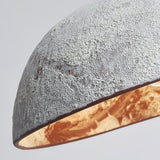 Half Dome Textured Ceramic Pendant Light with Gold Interior and Wood Details