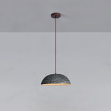 Half Dome Textured Ceramic Pendant Light with Gold Interior and Wood Details