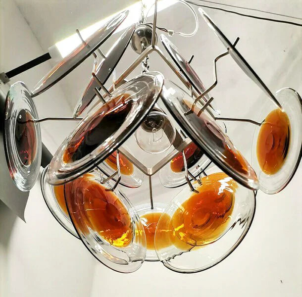 hand-blown-glass-murano-style-orange-brown-disc-pendant-chandelier-light
