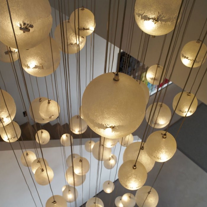 Hand Painted Fiberglass Sphere Pendant Light Modern Gold Artistic Hanging Lamp