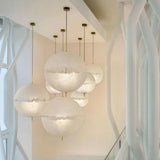Hand Painted Fiberglass Sphere Pendant Light Modern Gold Artistic Hanging Lamp