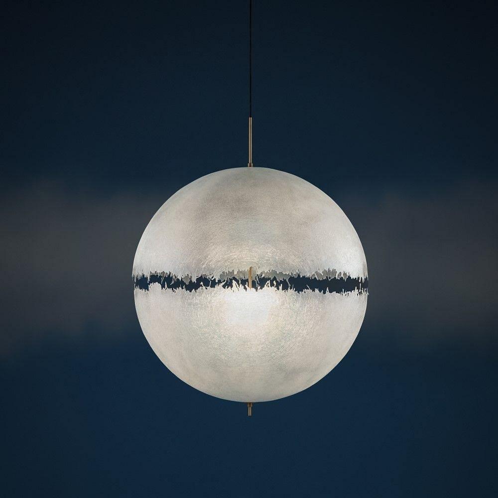 Hand Painted Fiberglass Sphere Pendant Light Modern Gold Artistic Hanging Lamp