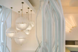 Hand Painted Fiberglass Sphere Pendant Light Modern Gold Artistic Hanging Lamp