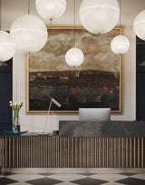 Hand Painted Fiberglass Sphere Pendant Light Modern Gold Artistic Hanging Lamp