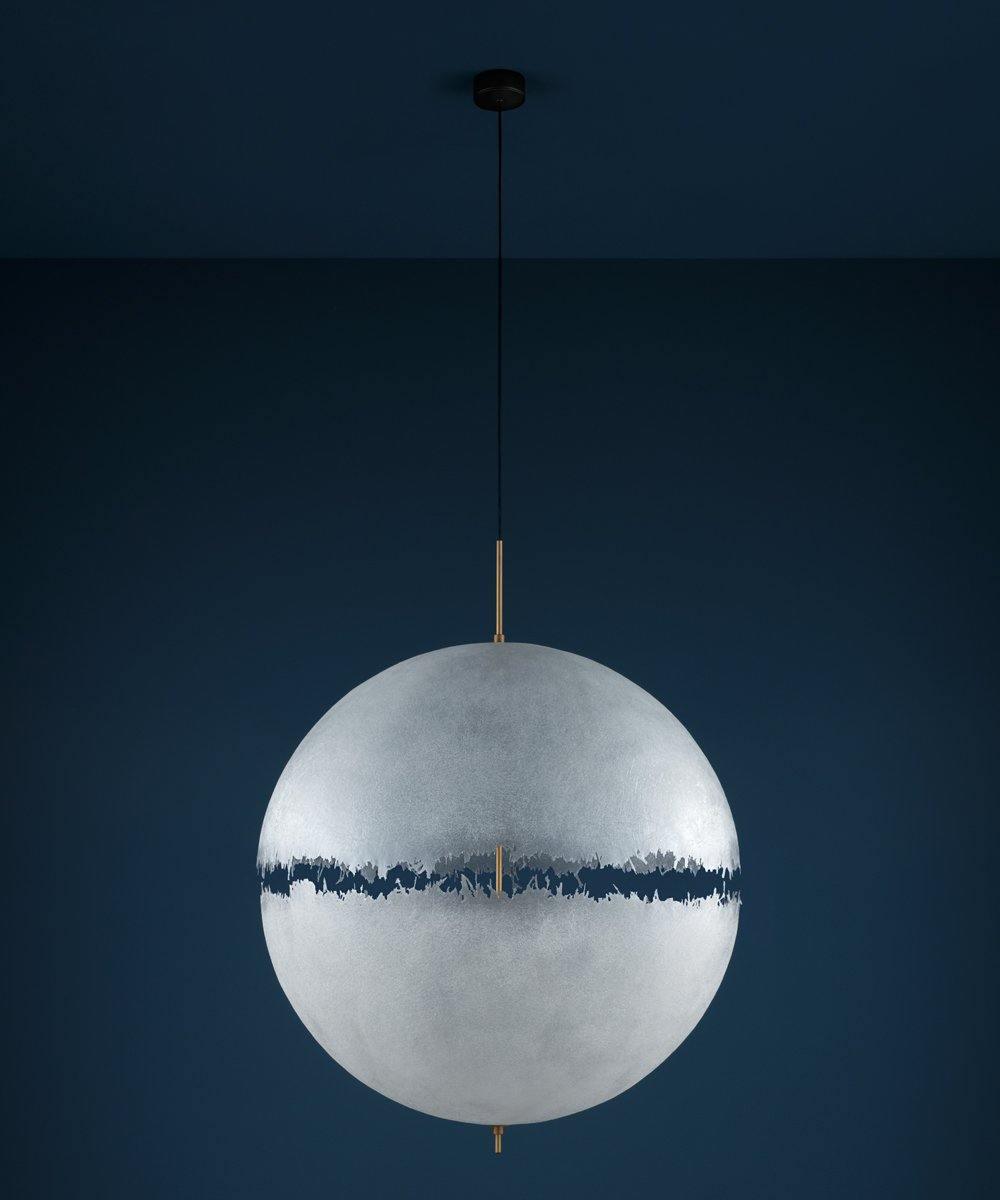 Hand Painted Fiberglass Sphere Pendant Light Modern Gold Artistic Hanging Lamp