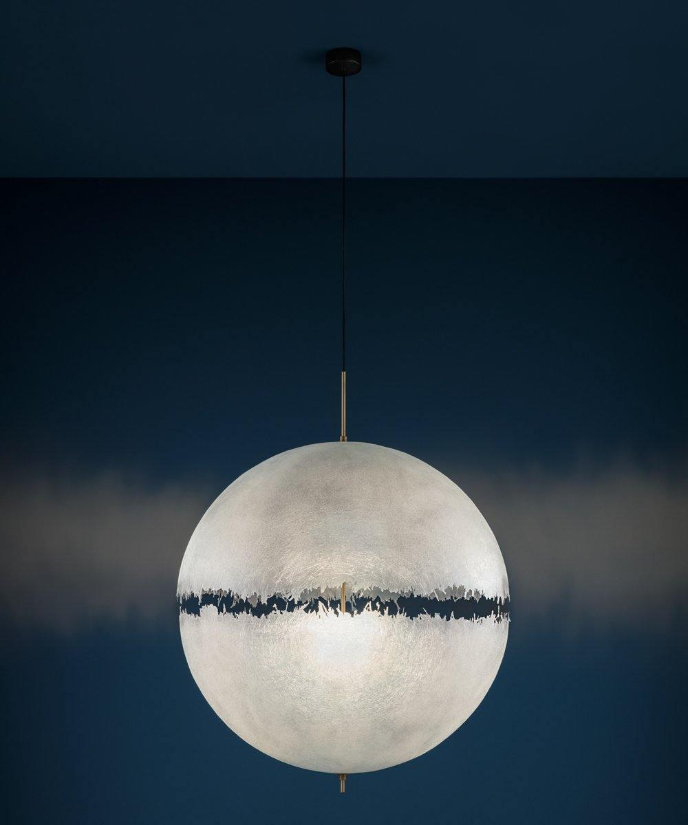 Hand Painted Fiberglass Sphere Pendant Light Modern Gold Artistic Hanging Lamp