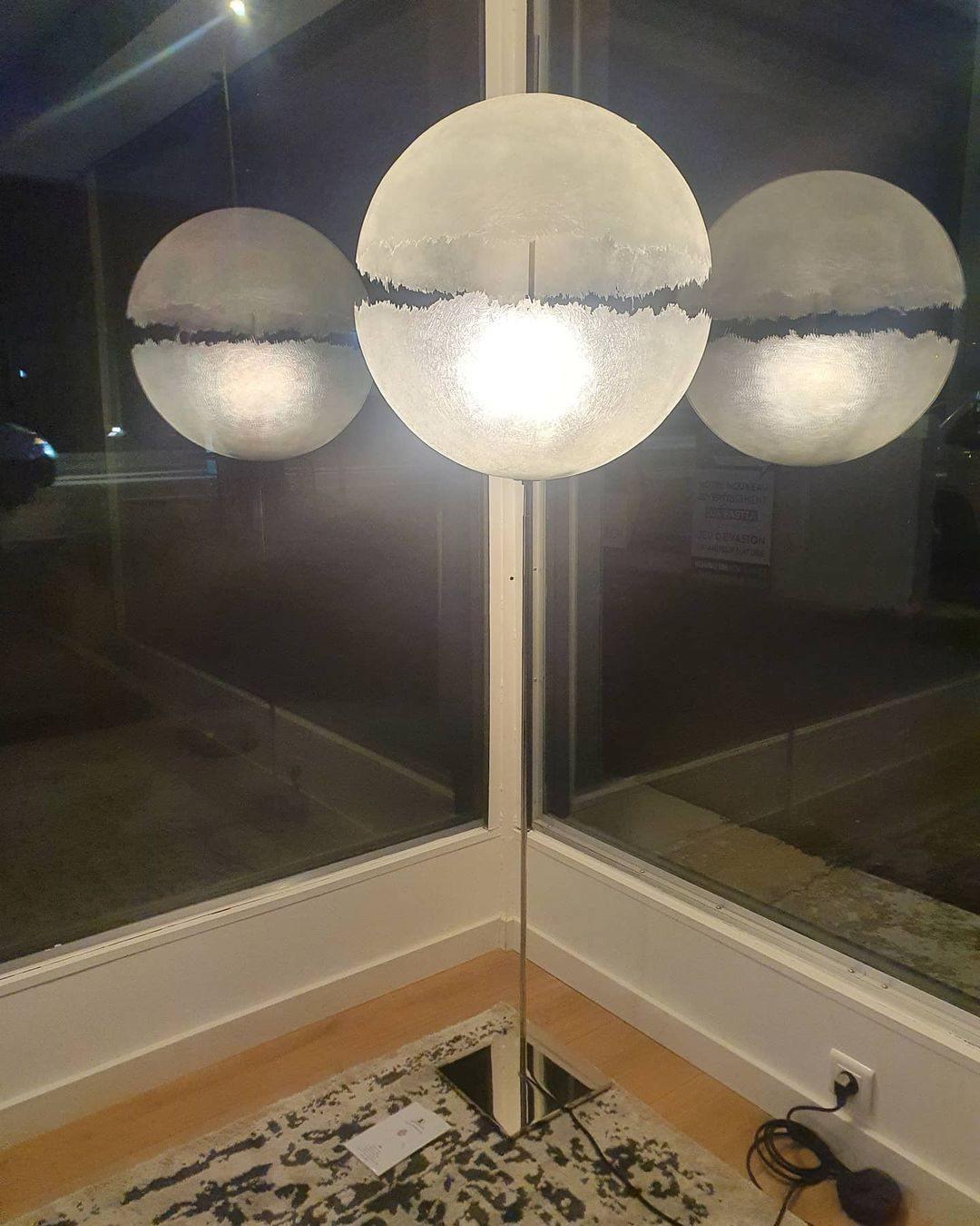 Hand Painted Fiberglass Sphere Pendant Light Modern Gold Artistic Hanging Lamp