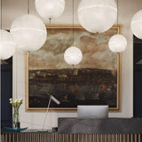 Hand Painted Fiberglass Sphere Pendant Light Modern Gold Artistic Hanging Lamp