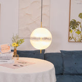 Hand Painted Fiberglass Sphere Pendant Light Modern Gold Artistic Hanging Lamp