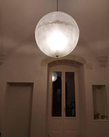 Hand Painted Fiberglass Sphere Pendant Light Modern Gold Artistic Hanging Lamp