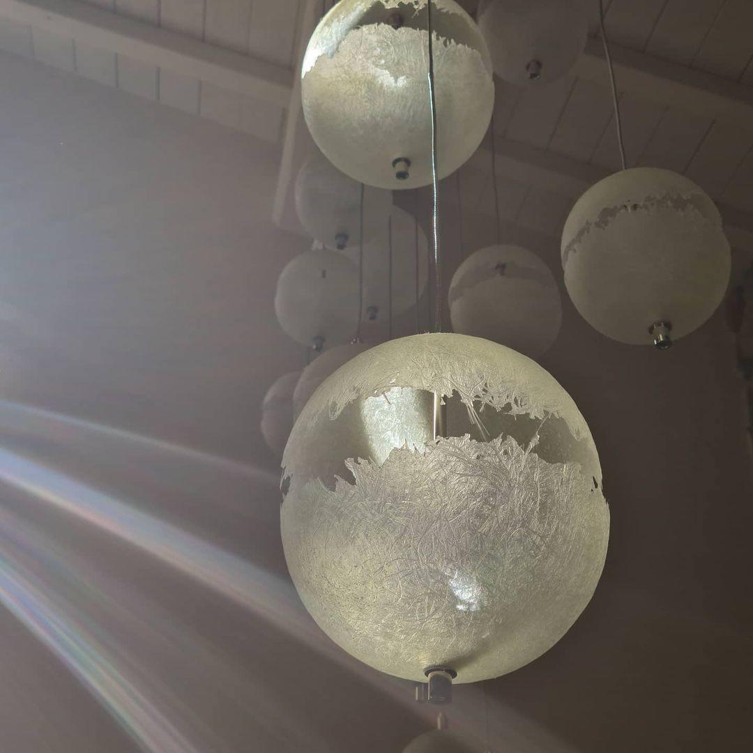 Hand Painted Fiberglass Sphere Pendant Light Modern Gold Artistic Hanging Lamp