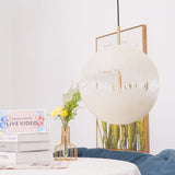 Hand Painted Fiberglass Sphere Pendant Light Modern Gold Artistic Hanging Lamp
