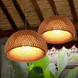 Hand Woven Bamboo Lantern LED Chandelier with 3 Step Dimming Rustic Rattan Hanging Pendant Light