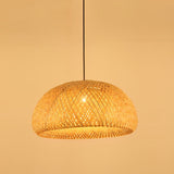 Hand Woven Bamboo Lantern LED Chandelier with 3 Step Dimming Rustic Rattan Hanging Pendant Light