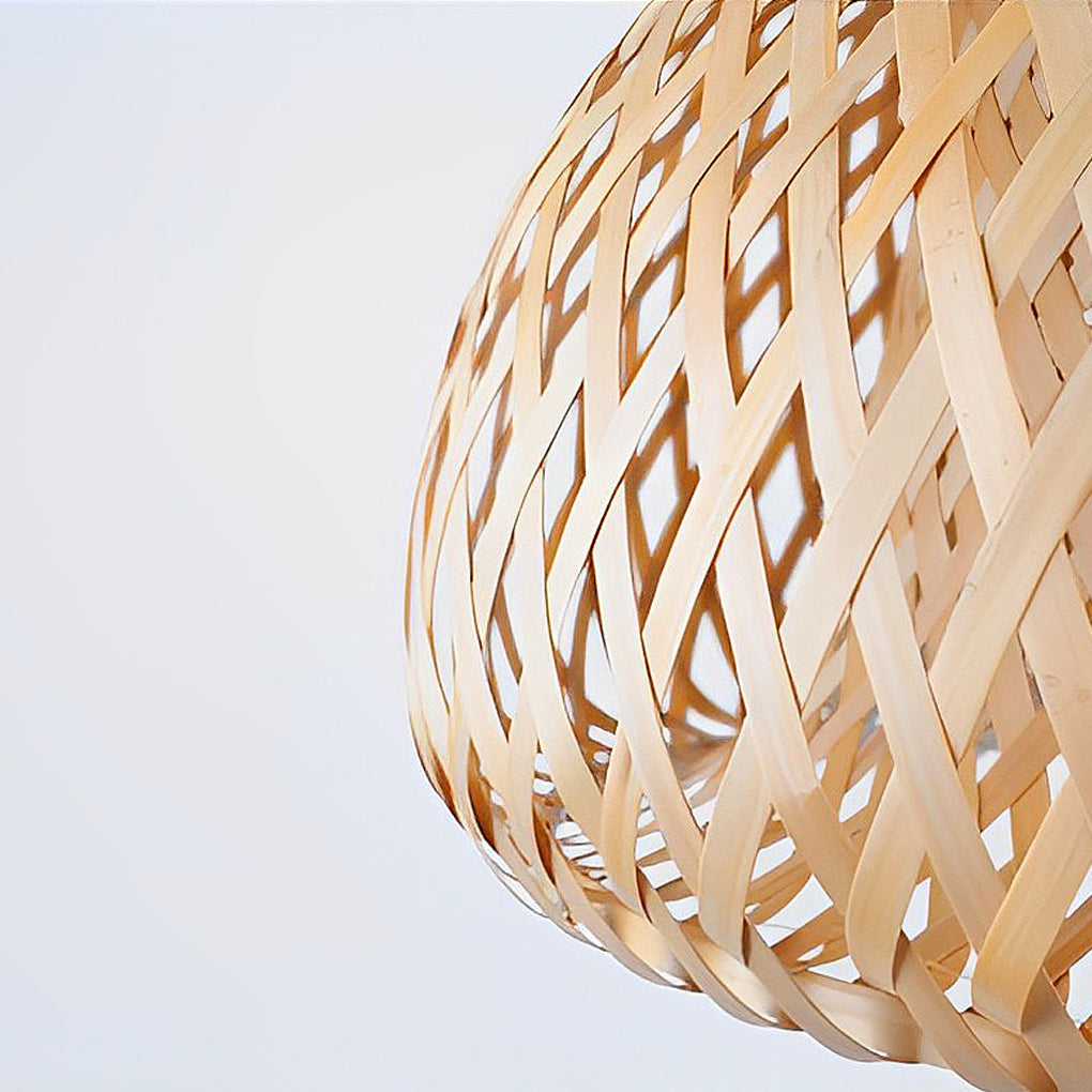 Hand Woven Bamboo Lantern LED Chandelier with 3 Step Dimming Rustic Rattan Hanging Pendant Light