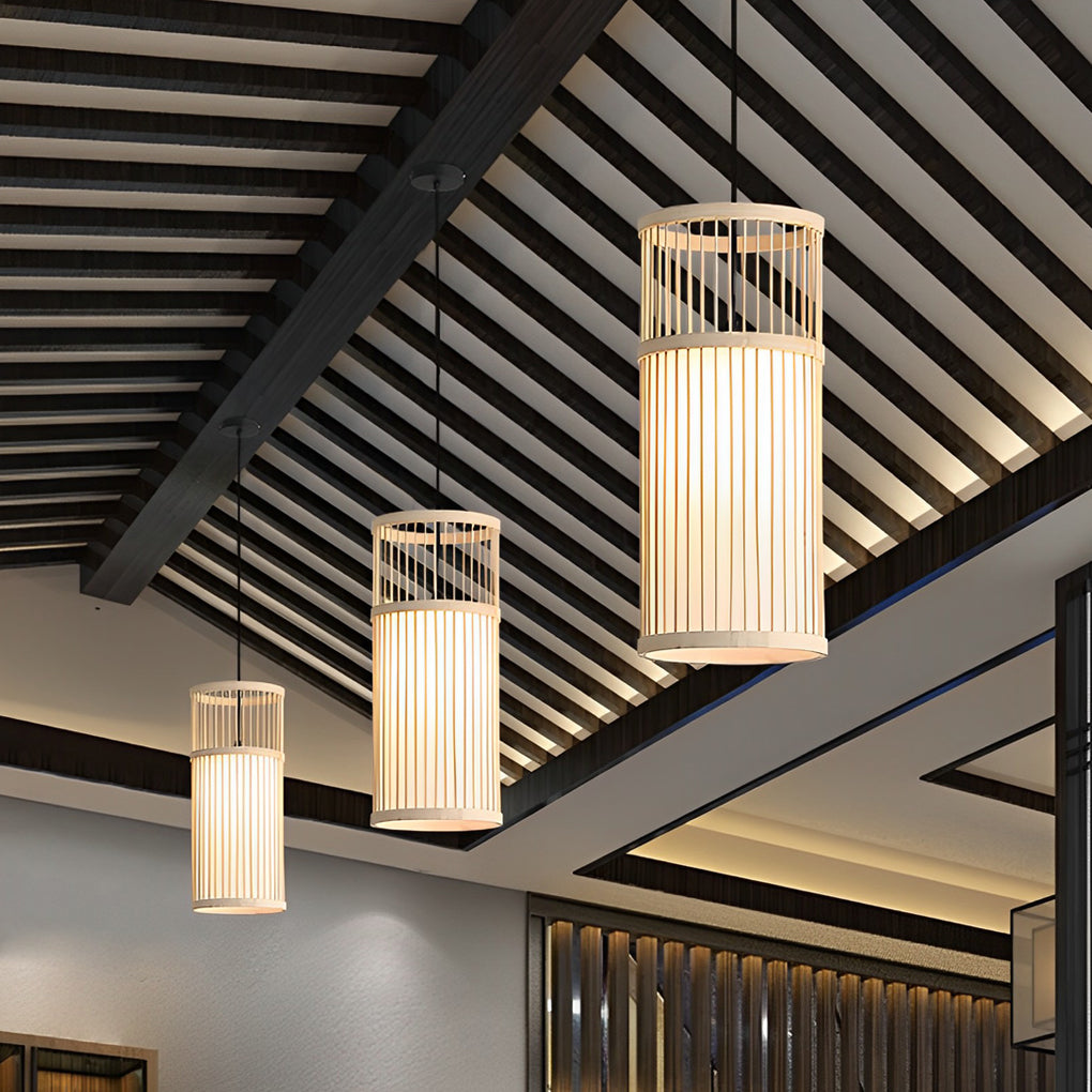 Hand Woven Bamboo LED Pendant Light Retro Modern Minimalist Ceiling Hanging Lamp for Dining Room