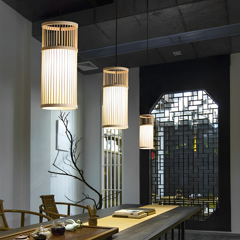 Hand Woven Bamboo LED Pendant Light Retro Modern Minimalist Ceiling Hanging Lamp for Dining Room