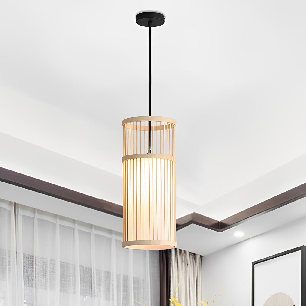 Hand Woven Bamboo LED Pendant Light Retro Modern Minimalist Ceiling Hanging Lamp for Dining Room