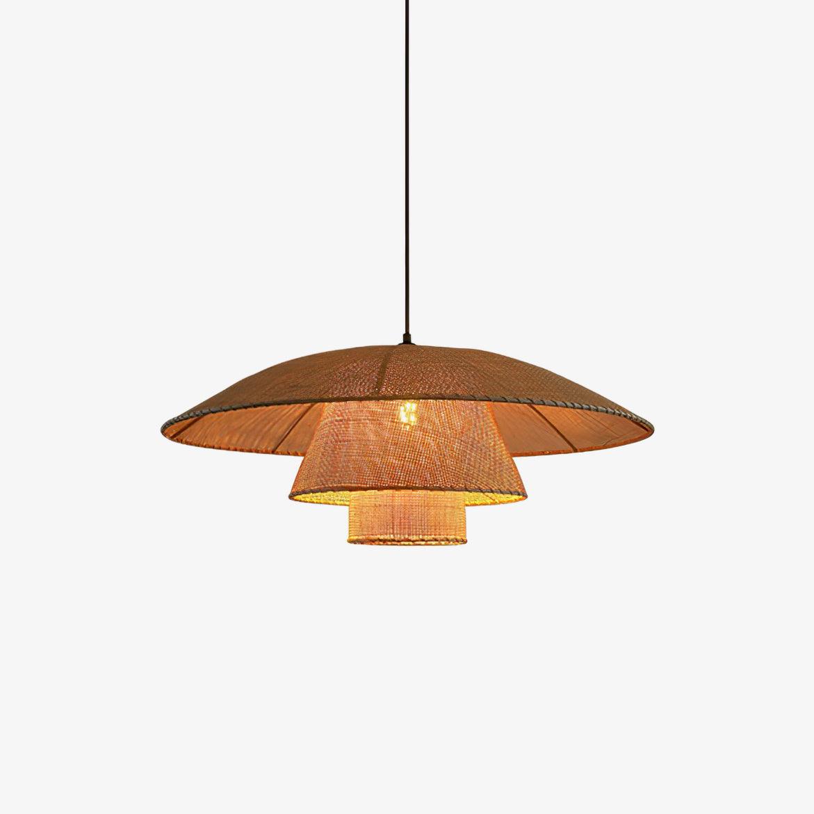 Hand Woven Rattan Hat Shape Pendant Light Boho Wicker Hanging Ceiling Lamp