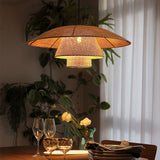 Hand Woven Rattan Hat Shape Pendant Light Boho Wicker Hanging Ceiling Lamp