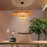 Hand Woven Rattan Hat Shape Pendant Light Boho Wicker Hanging Ceiling Lamp