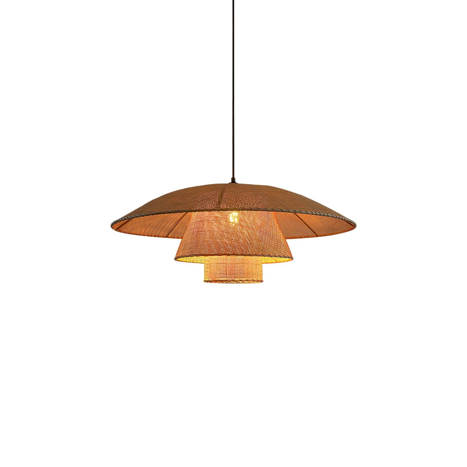 Hand Woven Rattan Hat Shape Pendant Light Boho Wicker Hanging Ceiling Lamp