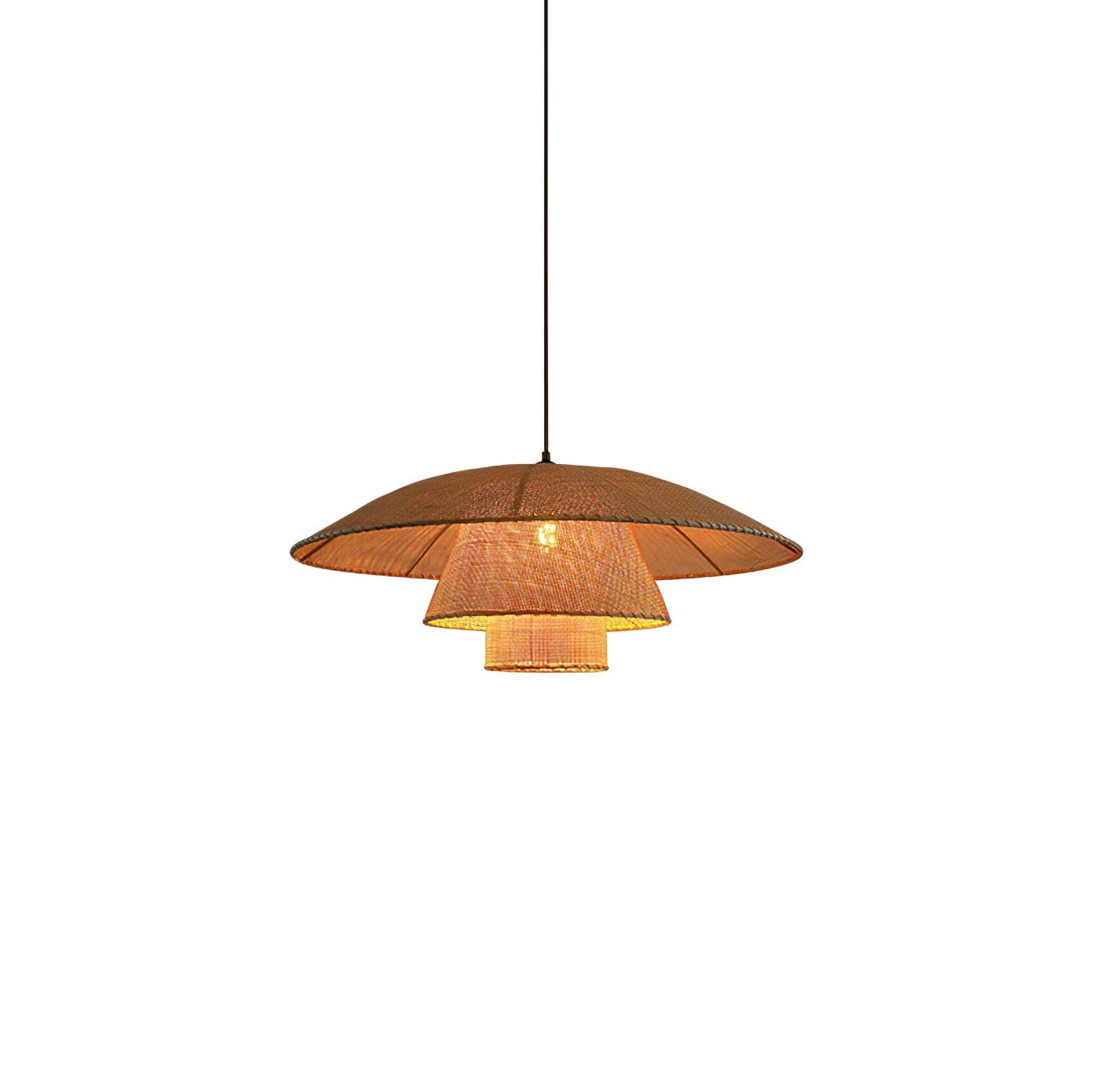 Hand Woven Rattan Hat Shape Pendant Light Boho Wicker Hanging Ceiling Lamp