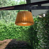 Hand Woven Rattan Outdoor Pendant Light IP65 Waterproof LED Hanging Lamp for Garden Patio and Porch