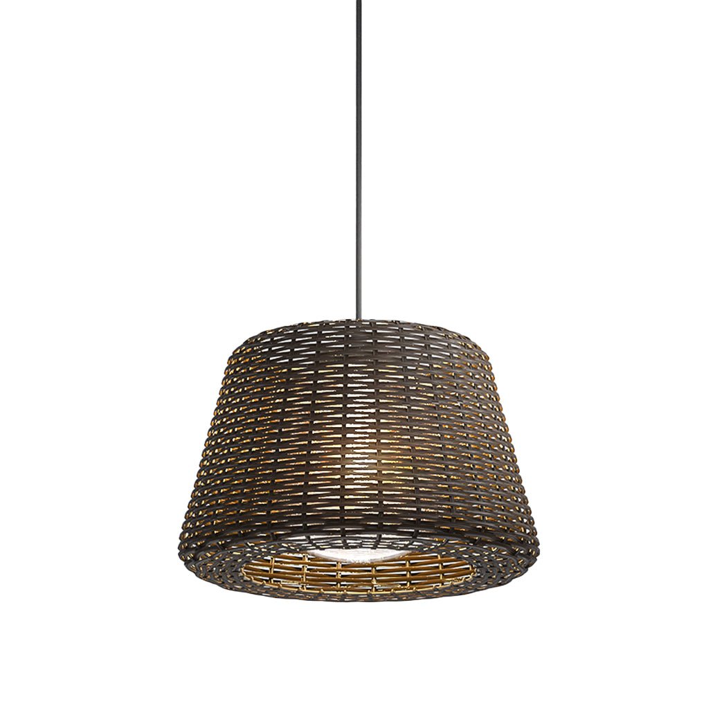Hand Woven Rattan Outdoor Pendant Light IP65 Waterproof LED Hanging Lamp for Garden Patio and Porch