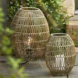 Hand Woven Rattan Oval Cage Outdoor Floor Lamp IP65 Waterproof Garden Patio Light