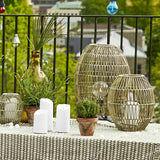 Hand Woven Rattan Oval Cage Outdoor Floor Lamp IP65 Waterproof Garden Patio Light