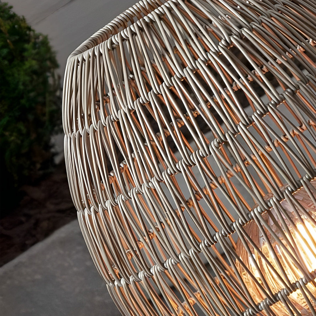Hand Woven Rattan Oval Cage Outdoor Floor Lamp IP65 Waterproof Garden Patio Light