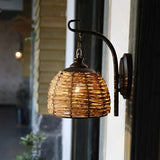 Hand Woven Rattan Sconce Retro Iron Wall Lamp for Bedroom and Living Room Lighting
