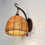 Hand Woven Rattan Sconce Retro Iron Wall Lamp for Bedroom and Living Room Lighting