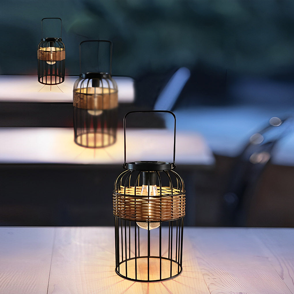 Hand Woven Rattan Solar Lantern Outdoor Waterproof Garden Table Lamp LED Decorative Night Light