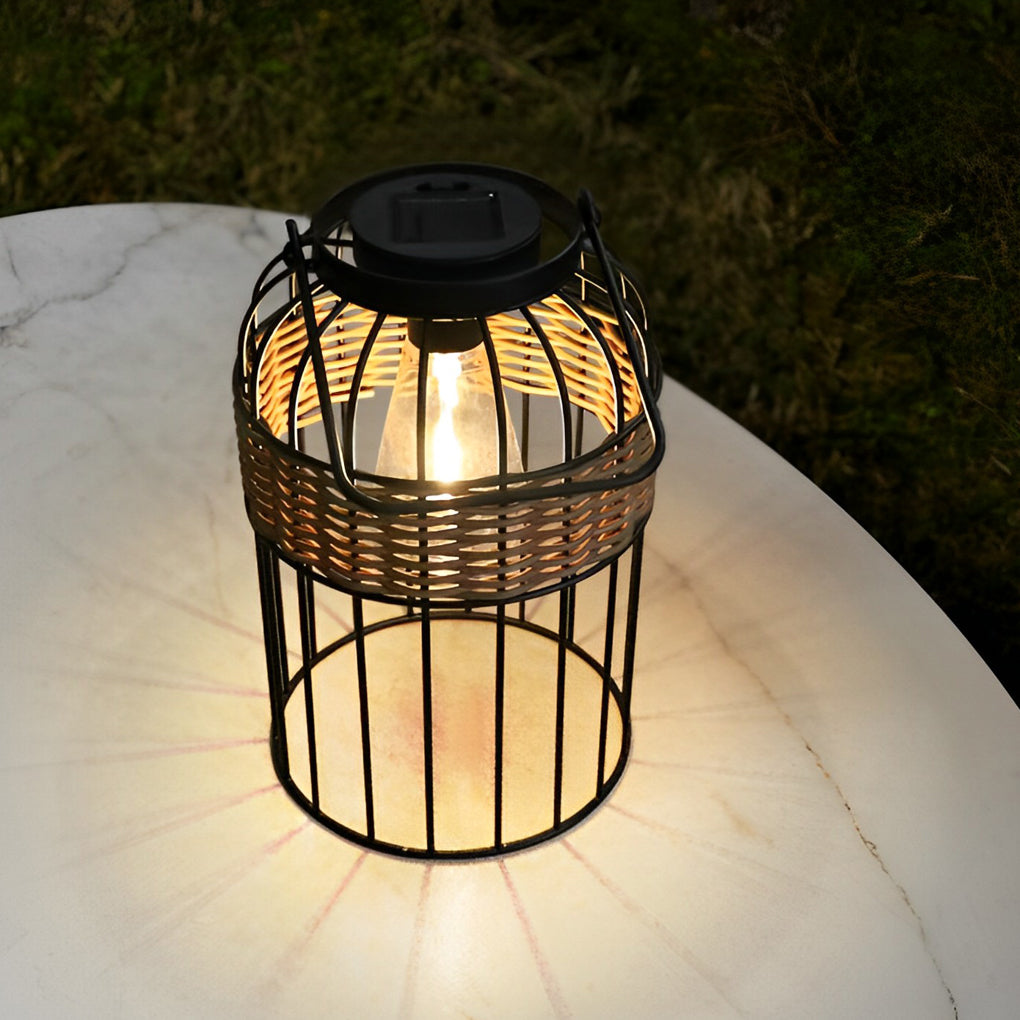 Hand Woven Rattan Solar Lantern Outdoor Waterproof Garden Table Lamp LED Decorative Night Light