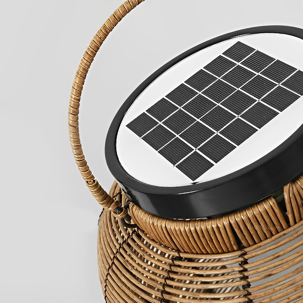 Hand Woven Rattan Solar Outdoor Floor Lamp Decorative IP65 Waterproof Lantern Light