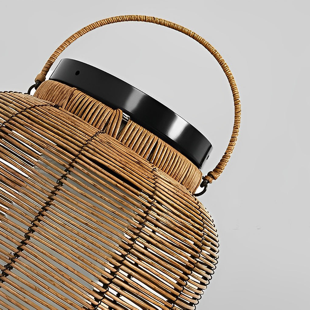 Hand Woven Rattan Solar Outdoor Floor Lamp Decorative IP65 Waterproof Lantern Light