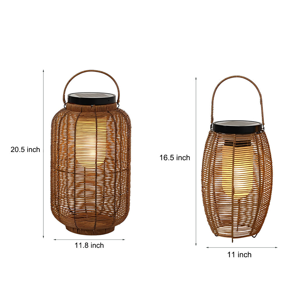 Hand Woven Rattan Solar Outdoor Floor Lamp Decorative IP65 Waterproof Lantern Light