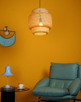 Handcrafted Bamboo Braided Pendant Light Natural Woven Hanging Lamp for Indoor Lighting