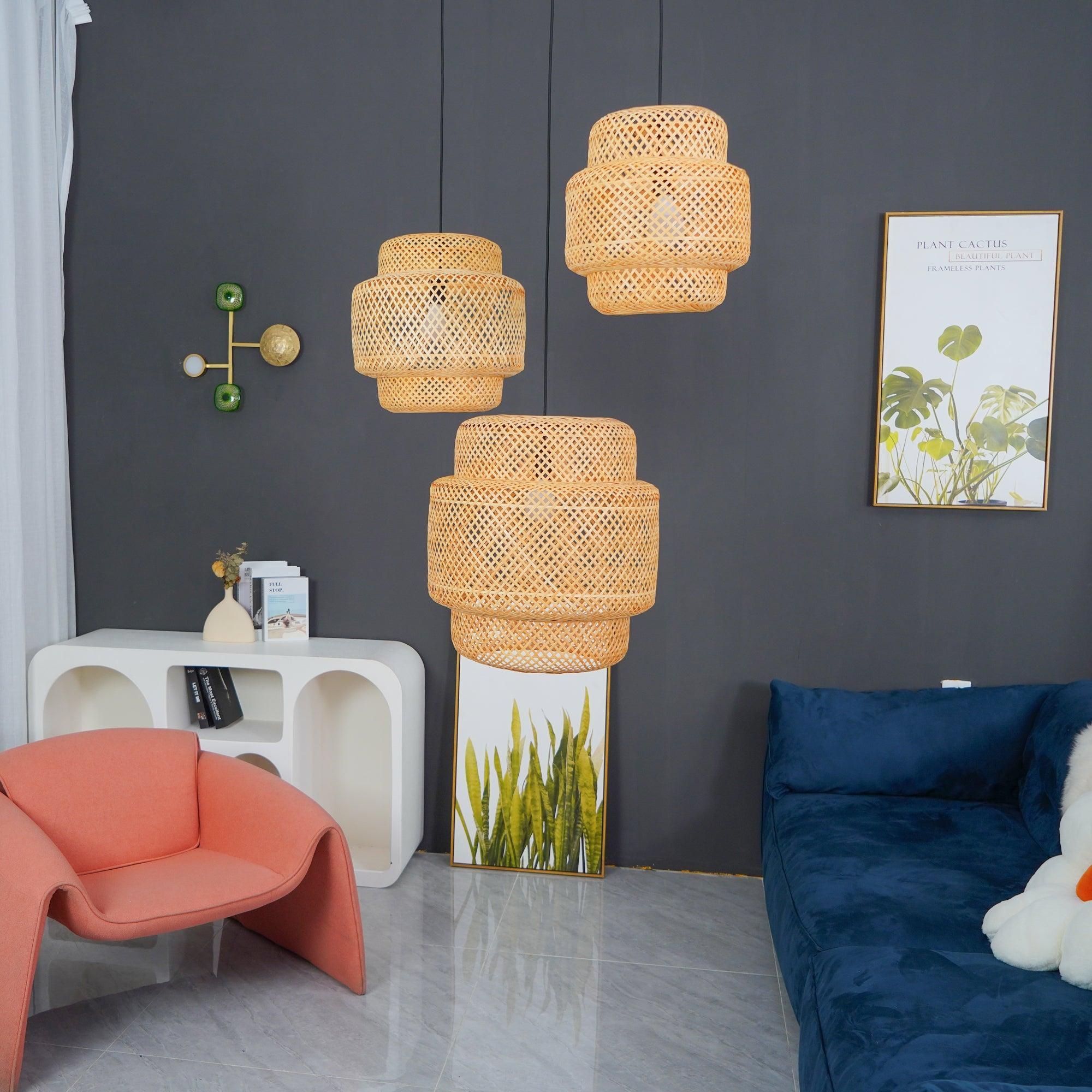 Handcrafted Bamboo Braided Pendant Light Natural Woven Hanging Lamp for Indoor Lighting