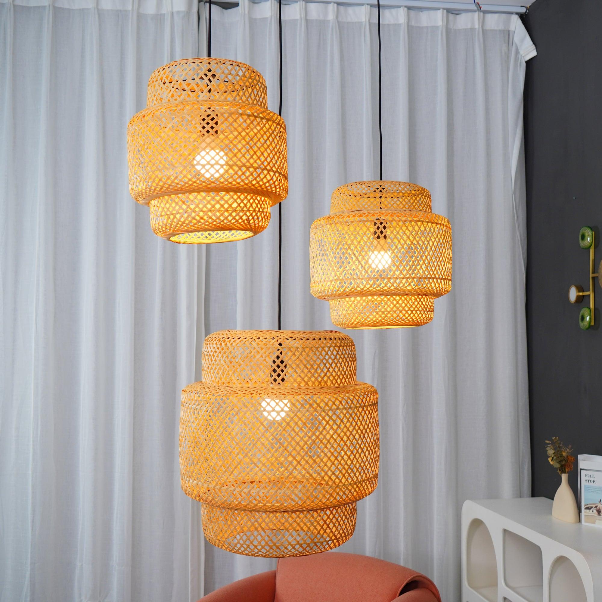Handcrafted Bamboo Braided Pendant Light Natural Woven Hanging Lamp for Indoor Lighting